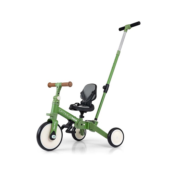 Detská trojkolka 5v1 Milly Mally Optimus Max s vodiacou tyčou green