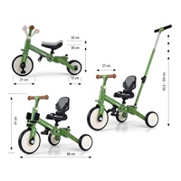 Detská trojkolka 5v1 Milly Mally Optimus Max s vodiacou tyčou green