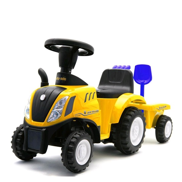 Detské odrážadlo traktor s vlečkou a náradim Baby Mix New Holland žltý (Zánovný)