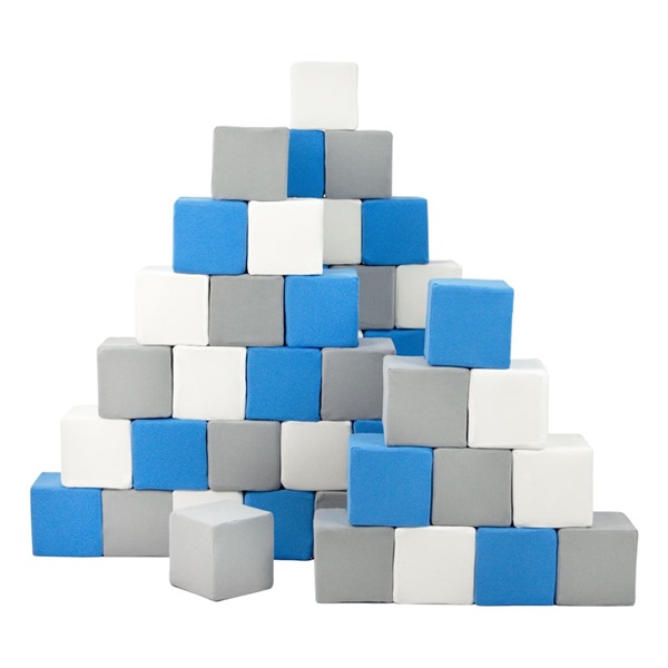 Penové kocky-sada 45 veľkých penových kociek Pyramída blue white grey
