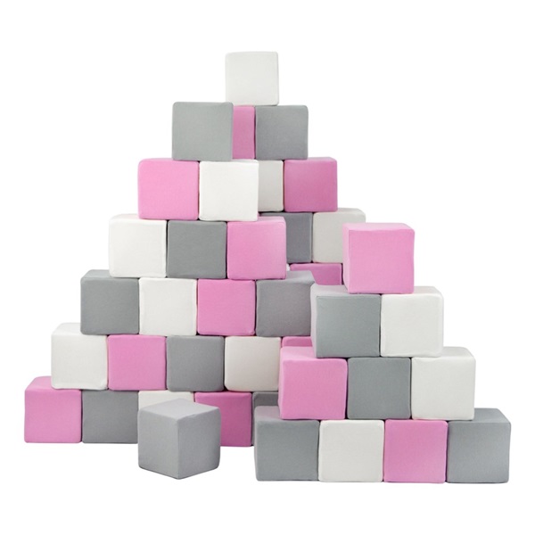 Penové kocky-sada 45 veľkých penových kociek Pyramída pink white grey