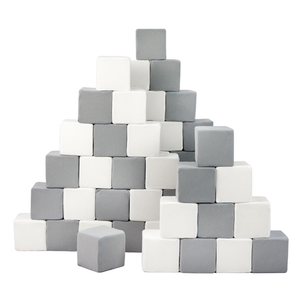 Penové kocky-sada 45 veľkých penových kociek Pyramída grey white
