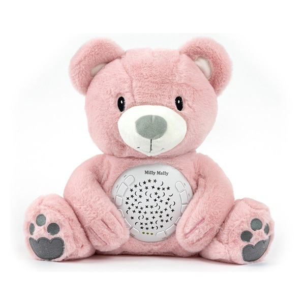 Plyšový zaspávačik medvedík s projektorom Milly Mally Bear pink