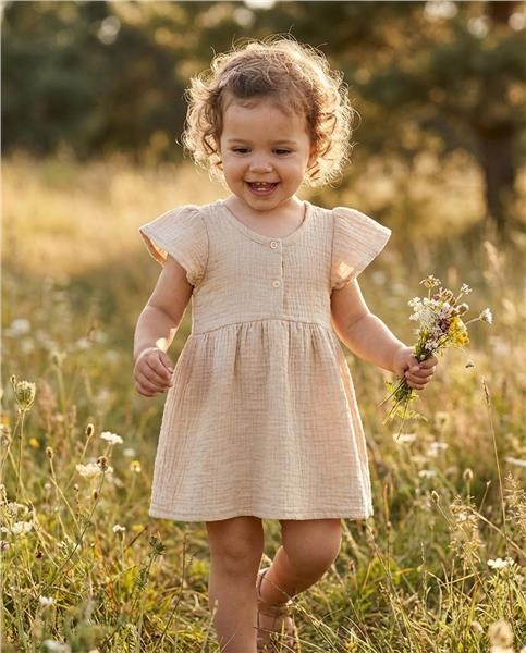 Dojčenské mušelínové šaty New Baby beige