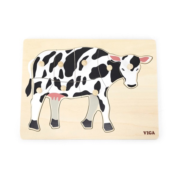 Detské drevené puzzle s úchytmi Viga Cow