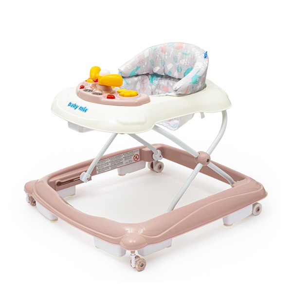Detské chodítko Baby Mix s volantom a silikónovými kolieskami ružové (Zánovný)