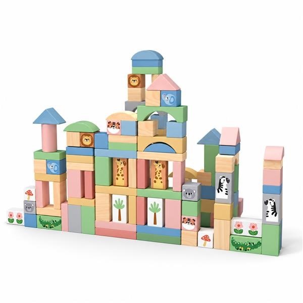 Drevené kocky Safari 120 ks Montessori Baby Mix