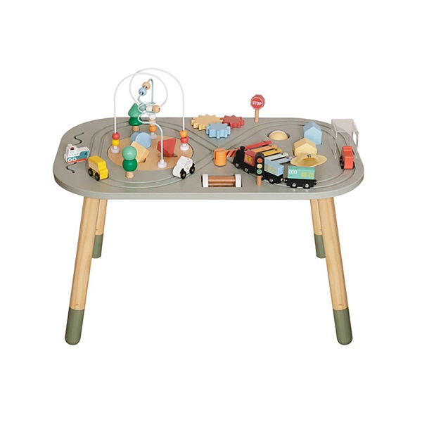 Detský drevený Montessori hrací stolík s aktivitami Baby Mix
