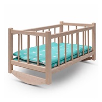 Drevená postieľka-kolíska pre bábiky s obliečkami Baby Mix stars mint