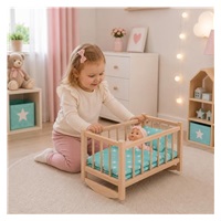 Drevená postieľka-kolíska pre bábiky s obliečkami Baby Mix stars mint