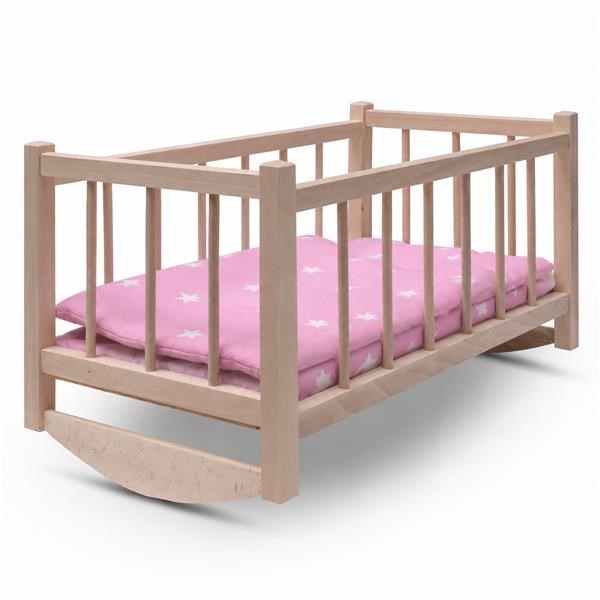 Drevená postieľka-kolíska pre bábiky s obliečkami Baby Mix stars pink