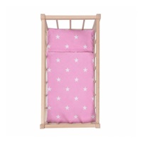 Drevená postieľka-kolíska pre bábiky s obliečkami Baby Mix stars pink