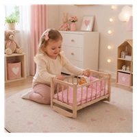 Drevená postieľka-kolíska pre bábiky s obliečkami Baby Mix stars pink