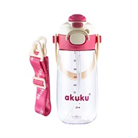 Školská fľaša so slamkou Akuku 480 ml, pink