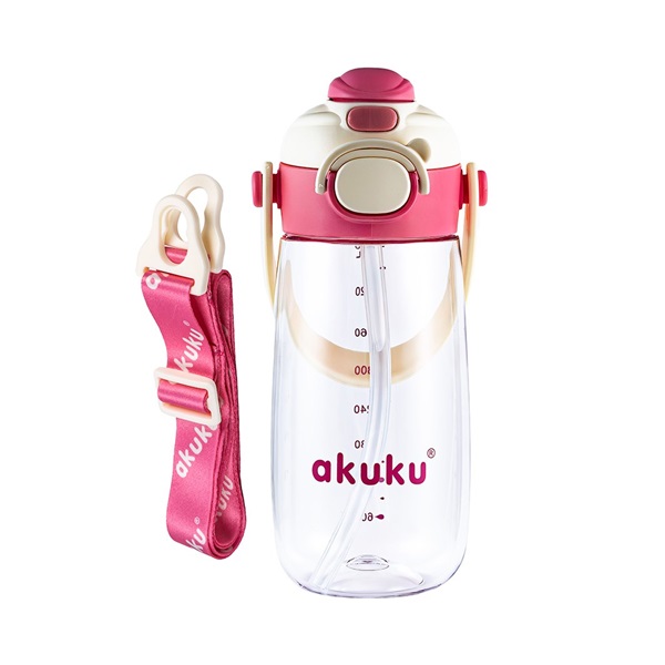 Školská fľaša so slamkou Akuku 480 ml, pink