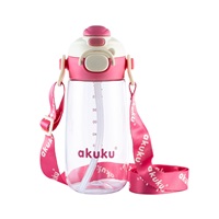 Školská fľaša so slamkou Akuku 480 ml, pink