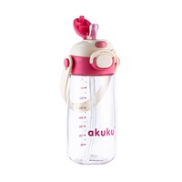 Školská fľaša so slamkou Akuku 480 ml, pink