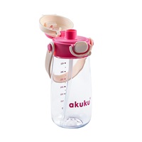 Školská fľaša so slamkou Akuku 480 ml, pink