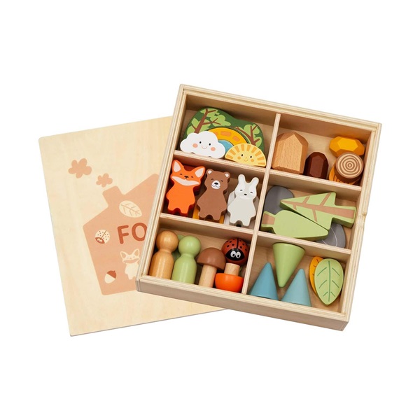 Drevená Montessori sada 40 figúrok Les